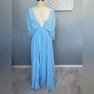 Fame and Partners- blue dress with pleat design and puff sleeve
